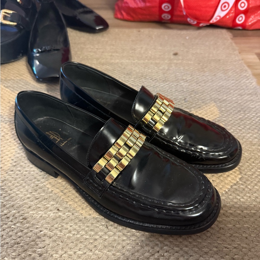 House of Harlow 1960 Black and Gold Patent Leather Loafers